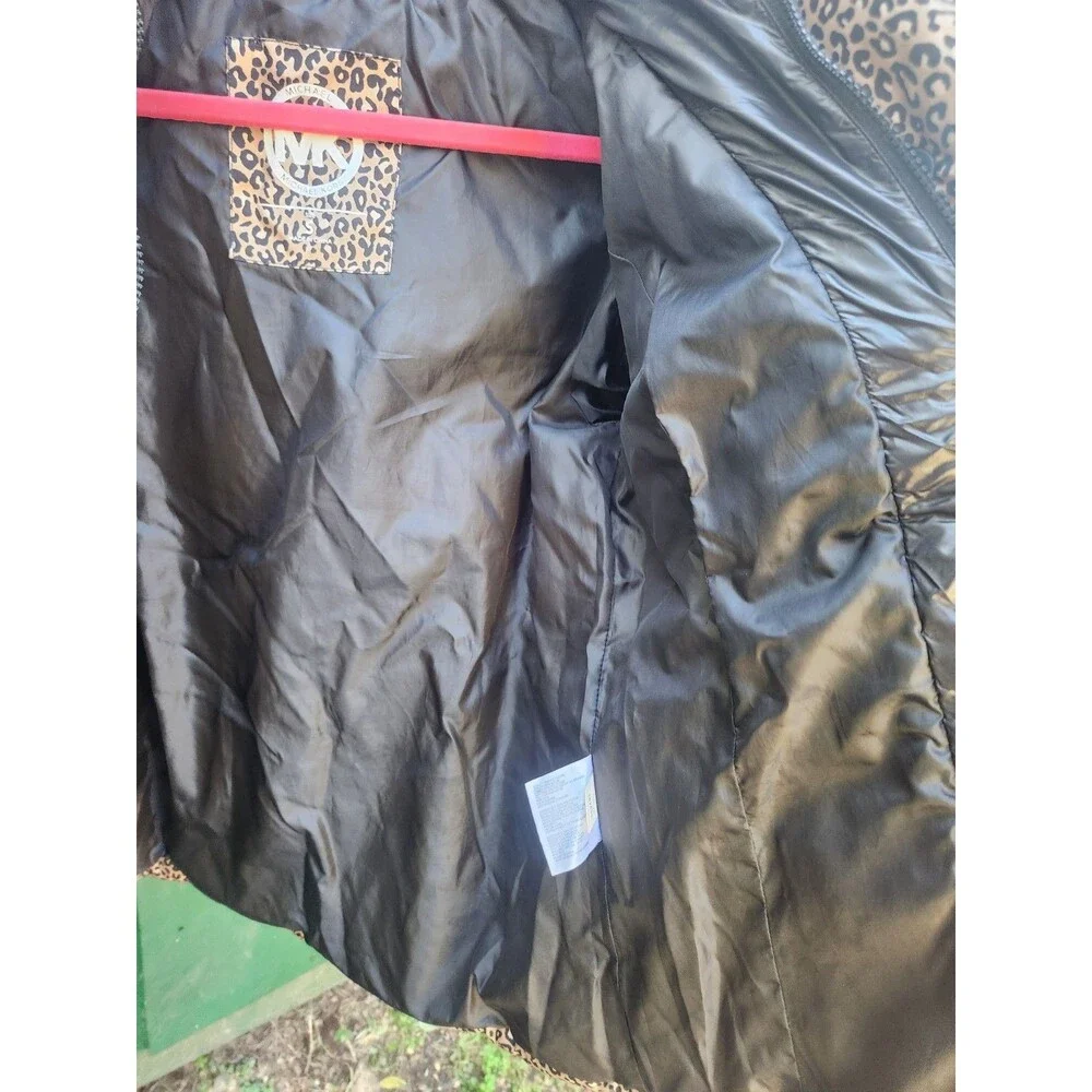 Michael Kors Women's Hooded Leopard Print Puffer Coat Jacket Small Zipper & Snap